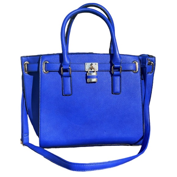 - Dasein Indigo Blue Pebbled Leather Large Convertible Satchel Purse! NEW! - Picture 1 of 14